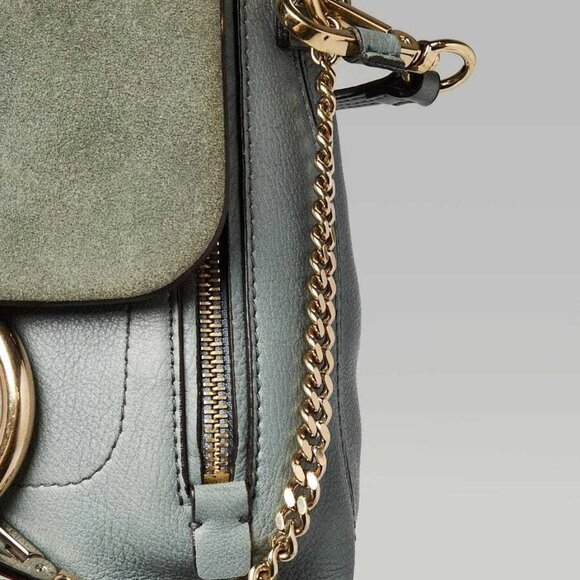 Chloe Light Blue Leather/Suede Small Faye Backpack Bag - Picture 5 of 11